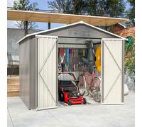Birchtree 8X6Ft Metal Garden Shed Apex Roof With Free Foundation Base Storage House Grey