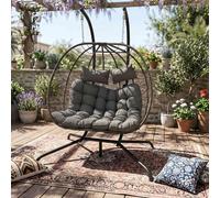 BIRCHTREE Double Hanging Egg Chair W/ Stand Garden Swing Hammock Chair Patio PE Rattan