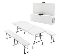 Birchtree Folding Table & 2 Benches Set Foldable 4 Pcs For Picnic Garden Camping Bbq White
