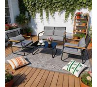 BIRCHTREE Garden Furniture Set 4-Seater With Glass Coffee Table Rattan 4 Pieces