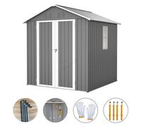 Birchtree Garden Shed 6X6Ft Steel Apex Tool Equipment Organize W/window Door Grey