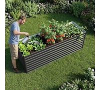 BIRCHTREE Metal Raised Garden Bed Outdoor, Galvanised Planter Box with Open Bottom, Rectangular Garden Bed for Vegetables, Herbs & Flowers 238×80×82 cm Black