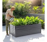 BIRCHTREE Metal Raised Garden Bed Outdoor, Galvanised Planter Box with Open Bottom, Rectangular Garden Bed for Vegetables, Herbs & Flowers 190×90×64 cm Black