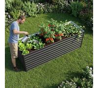 BIRCHTREE Metal Raised Garden Bed Outdoor, Galvanised Planter Box with Open Bottom, Rectangular Garden Bed for Vegetables, Herbs & Flowers 238×80×82 cm Black