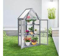 Birchtree Outdoor Large Grey Wooden Frame Greenhouse Plants Openable Apex Roof Doors