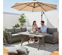 BIRCHTREE Rattan Furniture Set 5 Seater L-Shaped Corner Sofa Dining Grey