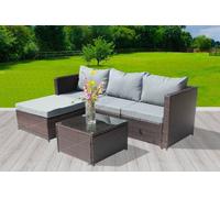 Birchtree Pe Rattan Garden Furniture Set L Shape Corner Sofa Chair Glass Coffee Table Ottoman 3 Seater Cushion Outdoor Patio Brown