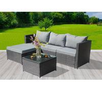 Birchtree Pe Rattan Garden Furniture Set L Shape Corner Sofa Chair Glass Coffee Table Ottoman 3 Seater Cushion Outdoor Patio