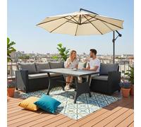 BIRCHTREE Rattan Furniture Set 5 Seater L-Shaped Corner Sofa Dining Black