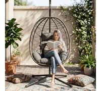 BIRCHTREE Single Hanging Egg Chair W/ Stand Garden Swing Hammock Chair Patio PE Rattan