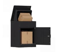 BIRCHTREE Small Parcel Drop Box with Lock & 2 Keys, 58cm Height, Secure Parcel Delivery Box, Weatherproof Outdoor Metal Parcel Box with Anti-Theft Design, Wall or Floor Mounted, Black