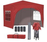 Birchtree Waterproof 3M X 3M Heavy Duty Pop Up Gazebo Marquee Garden Awning Party Tent Canopy 600D Polyester Steel Frame Red