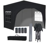 Birchtree Waterproof 3M X 3M Heavy Duty Pop Up Gazebo Marquee Garden Awning Party Tent Canopy 600D Polyester Steel Frame Black