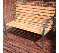 BIRCHTREE Wood Slatted Metal Frame Garden Bench 2 Seater Outdoor Patio Park Seat