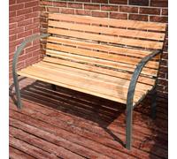 Birchtree Wood Slatted Metal Frame Garden Bench 2 Seater Outdoor Patio Park Seat