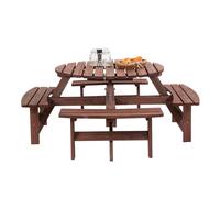 BIRCHTREE Wooden Picnic Table 8 Seater Pub Wood Bench Round Garden Patio