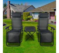 Birchtree Zero Gravity Chairs Sun Recliner Adjustable Chairs Folding Table Set Reclining Loungers Drink Holder Black