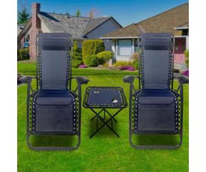 Birchtree Zero Gravity Chairs Sun Recliner Adjustable Chairs Folding Table Set Reclining Loungers Drink Holder Blue
