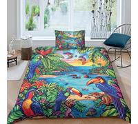 Bird 3D Printing Duvet Cover Bedding Set Tropical Rain Forest Microfiber Pillowcases Hidden Zipper Children Teenagers Single（135x200cm）