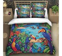 Bird 3D Printing Duvet Cover Set Bedding Set Tropical Rain Forest Microfiber Match with Pillowcase Hidden Zipper for Kids Super King（260x220cm）