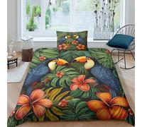 Bird 3D Printing Duvet Cover Set Bedding Set Tropical Rain Forest Microfiber Pillowcases Hidden Zipper for Kids Single（135x200cm）