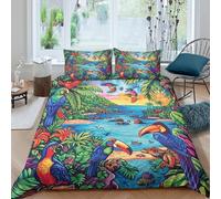 Bird 3D Printing Duvet Covers Bedding Set Tropical Rain Forest Microfiber And Pillowcase Hidden Zipper Children Teenagers King（220x240cm）