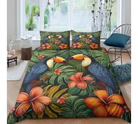 Bird 3D Printing Duvet Covers Bedding Tropical Rain Forest Microfiber Match with Pillowcase Hidden Zipper Children Teenagers Double（200x200cm）