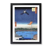 Bird Above Azuma Bridge By Utagawa Hiroshige Asian Japanese Framed Print | A2 Black Framed Wall Art | Ready to Hang | Asian Cityscape Picture | Living Room Bedroom Lounge Office