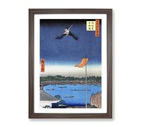 Bird Above Azuma Bridge By Utagawa Hiroshige Asian Japanese Framed Print | A4 Walnut Framed Wall Art | Ready to Hang | Asian Cityscape Picture | Living Room Bedroom Lounge Office