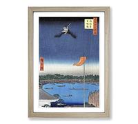 Bird Above Azuma Bridge by Utagawa Hiroshige Framed Print | A2 Oak Framed Wall Art | Ready to Hang | Asian Cityscape Picture | Living Room Bedroom Lounge Office