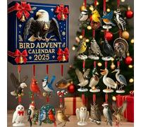 Bird Advent Calendar 2025,Christmas 24 Days Countdown Advent Calendar,2D Acrylic Bird Figurines Ornament Decoration for Christmas Tree,Eagle Birds Ornament Countdown Calendars for BirdLovers Families