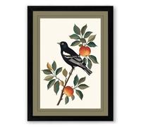Bird Among Berries Botanical Framed Wall Art Print A4 (29.7×21cm) Black, Wall Decor for Living Room, Bedroom, Office & Home, Ready to Hang, Art Gift