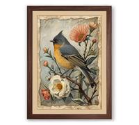 Bird Among Blooms Vintage Framed Wall Art Print A3 (42×29.7cm) Walnut, Wall Decor for Living Room, Bedroom, Office & Home, Ready to Hang, Art Gift