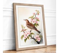 Bird Among Blossoms Botanical Framed Wall Art Print A1 Oak