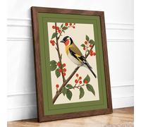 Bird Among Blossoms Botanical Framed Wall Art Print A2 Walnut