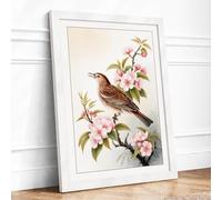Bird Among Blossoms Botanical Framed Wall Art Print A4 White Frame