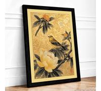 Bird Among Blossoms Japandi Framed Wall Art Print A1 (84.1×59.4cm) Black, Wall Decor for Living Room, Bedroom, Office & Home, Ready to Hang, Art Gift