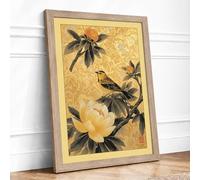 Bird Among Blossoms Japandi Framed Wall Art Print A2 Oak Frame