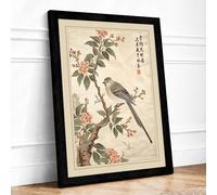Bird Among Blossoms Japandi Framed Wall Art Print A3 (42×29.7cm) Black, Wall Decor for Living Room, Bedroom, Office & Home, Ready to Hang, Art Gift