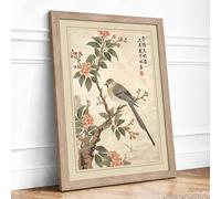 Bird Among Blossoms Japandi Framed Wall Art Print A4 Oak Frame