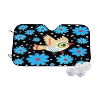 Bird Among Blue Flowers On Black Wind Sun Shade for Car Sun Visor Foldable Vehicle Sunshade 27.5×51.2 Inch