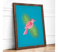Bird Among Palms Tropical Framed Wall Art Print A3 (42×29.7cm) Walnut, Wall Decor for Living Room, Bedroom, Office & Home, Ready to Hang, Art Gift
