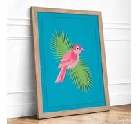 Bird Among Palms Tropical Framed Wall Art Print A4 (29.7×21cm) Oak, Wall Decor for Living Room, Bedroom, Office & Home, Ready to Hang, Art Gift