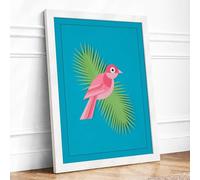 Bird Among Palms Tropical Framed Wall Art Print A4 (29.7×21cm) White, Wall Decor for Living Room, Bedroom, Office & Home, Ready to Hang, Art Gift