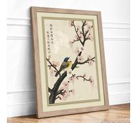 Bird Among Spring Blossoms Japandi Framed Wall Art Print A3 (42×29.7cm) Oak, Wall Decor for Living Room, Bedroom, Office & Home, Ready to Hang, Art Gift