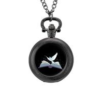 Bird and Book Vintage Pocket Watch with Chain Classic Numerals White Dial