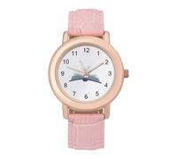Bird and Book Women's Leather Watch Easy Reader Minimalist Wristwatch Pink Rose Gold Strap Watches