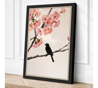 Bird and Cherry Blossom Canvas Wall Art Print 24x16 Inch (61 x 41 cm)