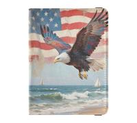 bird and Flag by The Sea Travel Wallet Leather Passport Holder Anti Theft Money&Card Holder for Family Trip Organizer