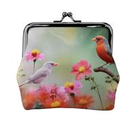 Bird and Flower Prints Coin Purse Kiss Lock Pu Leather Mini Pouch Wallet Change Bag for Women Girls Kids